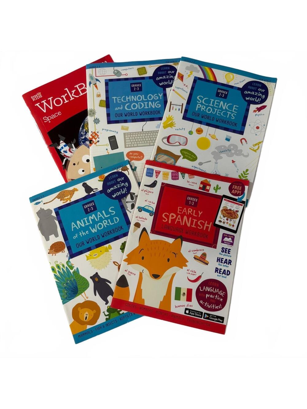 Grade 2-3 Educational Workbooks Set StepUp Kids- Space, STEM, Spanish, Geography